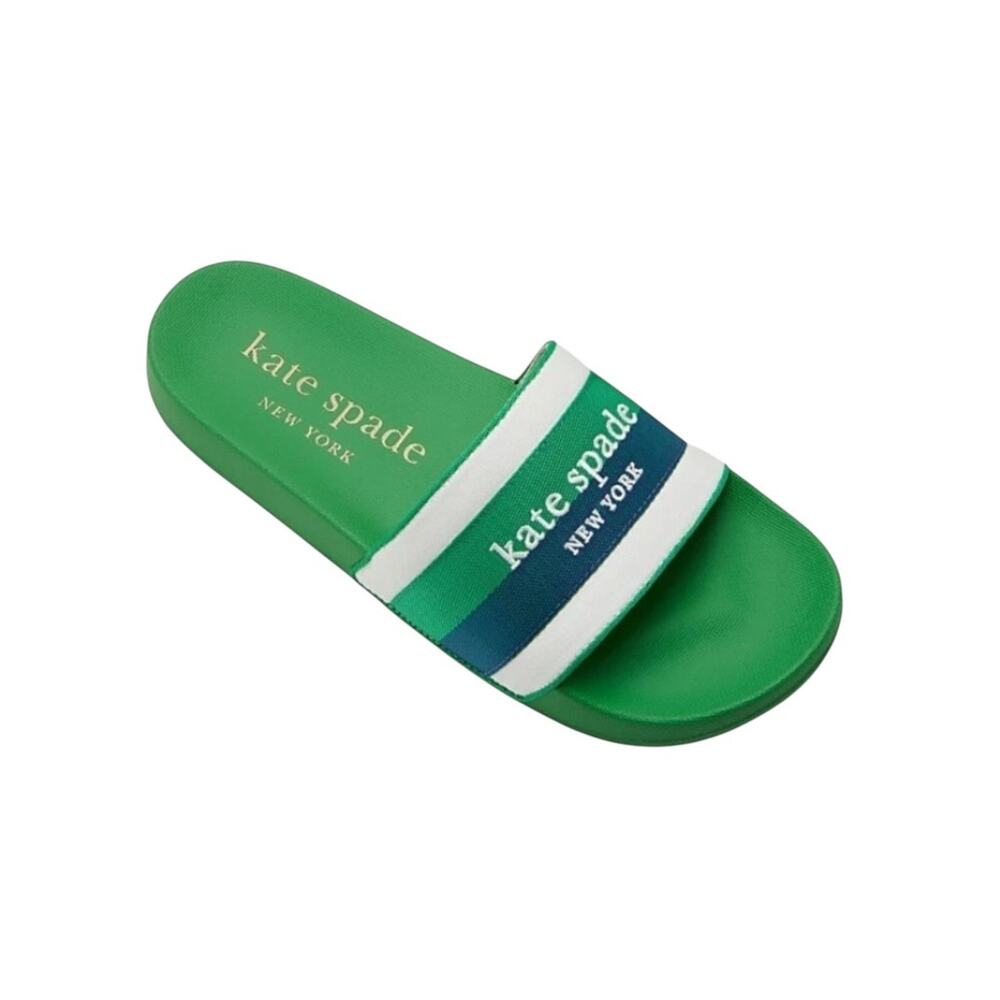 NIB! Kate Spade Buttercup Canvas Green Tropical Pool Slide Sandals - Size 7 - Picture 2 of 10